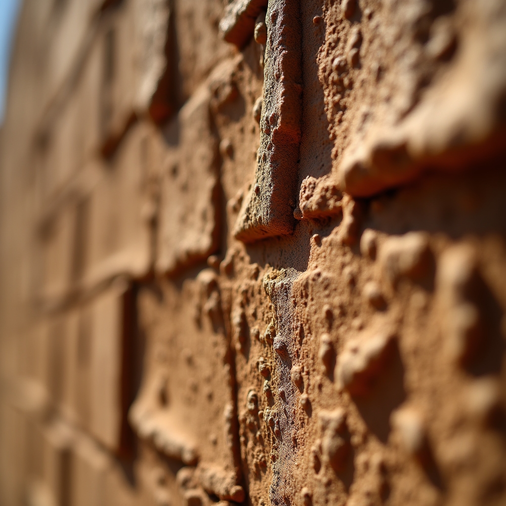 Textura de un muro de tierra cruda sin terminar mostrando la mezcla de paja y arcilla